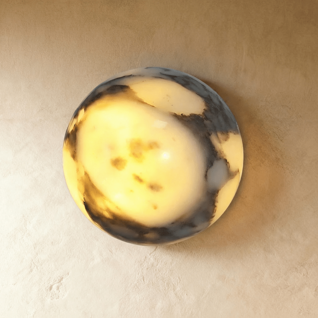 Lámpara de pared Stone Sphere Glow con luz interior cálida de mármol