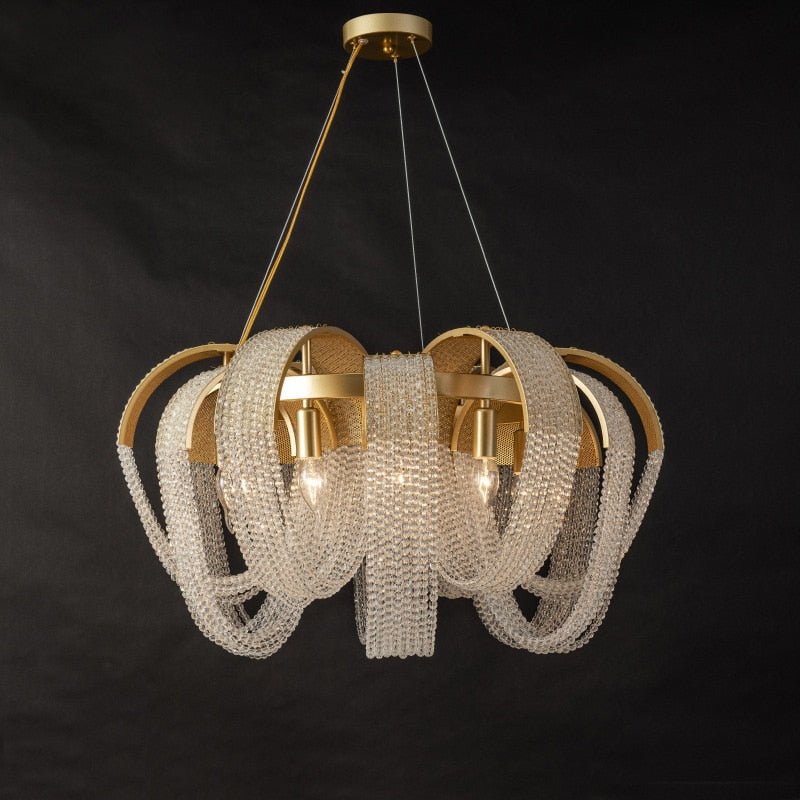 Aurelia Crystal Bead Chains Chandelier in Gold Plated Finish