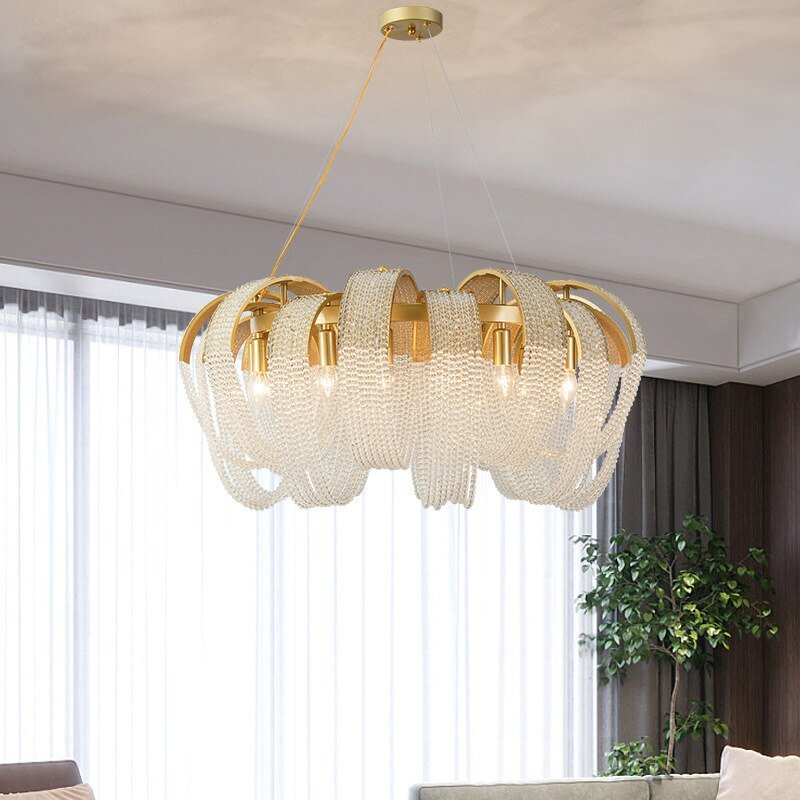 Aurelia Crystal Bead Chains Chandelier in Gold Plated Finish