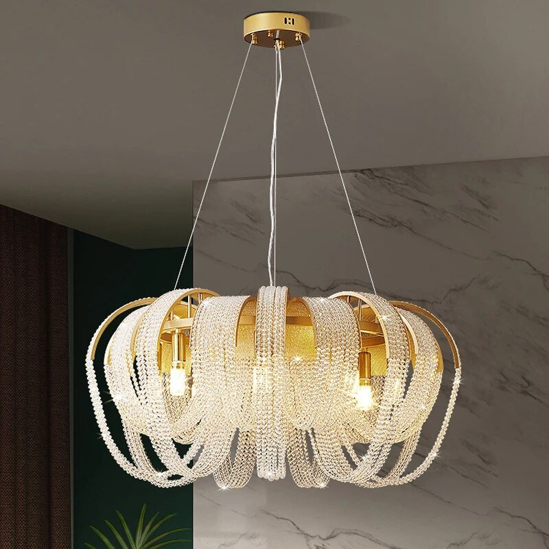 Aurelia Crystal Bead Chains Chandelier in Gold Plated Finish
