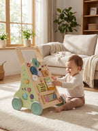 Trotteur d’activités premium en bois pour les premiers pas, le jeu sensoriel et l’apprentissage précoce | Fioriscas