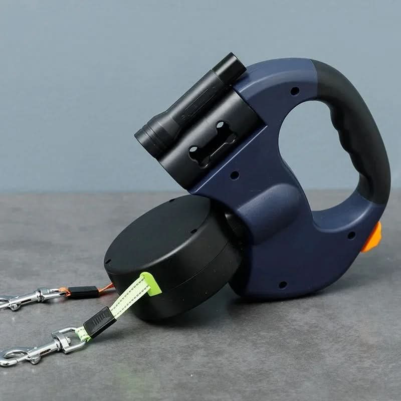 Guinzaglio doppio con LED e dispenser per sacchetti per passeggiate senza stress - Fioriscas