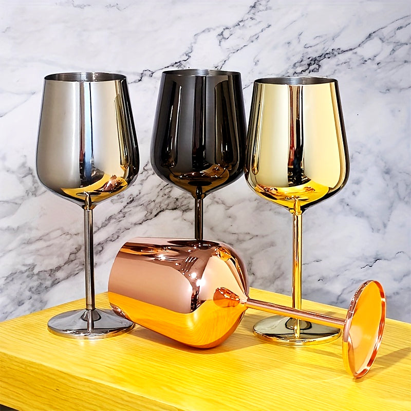 Wine Glasses in Mirror-Polished Stainless Steel, Shatterproof Set