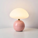 Lyvara crème-kleurige keramische paddenstoel-tafellamp in Bauhaus-stijl