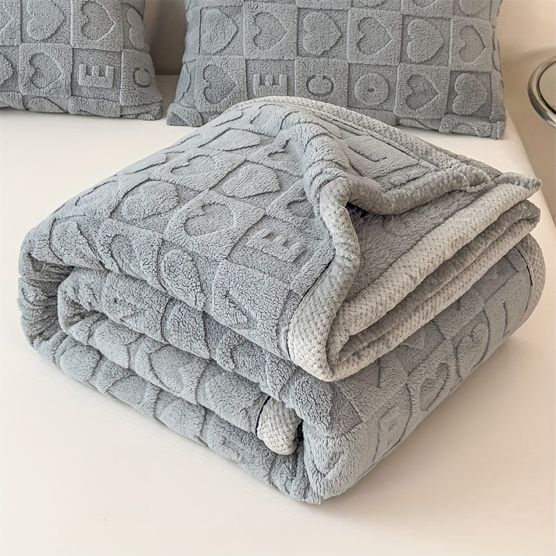 SnugLoom Coral Fleece Blanket, Reversible Heart & Letter Print