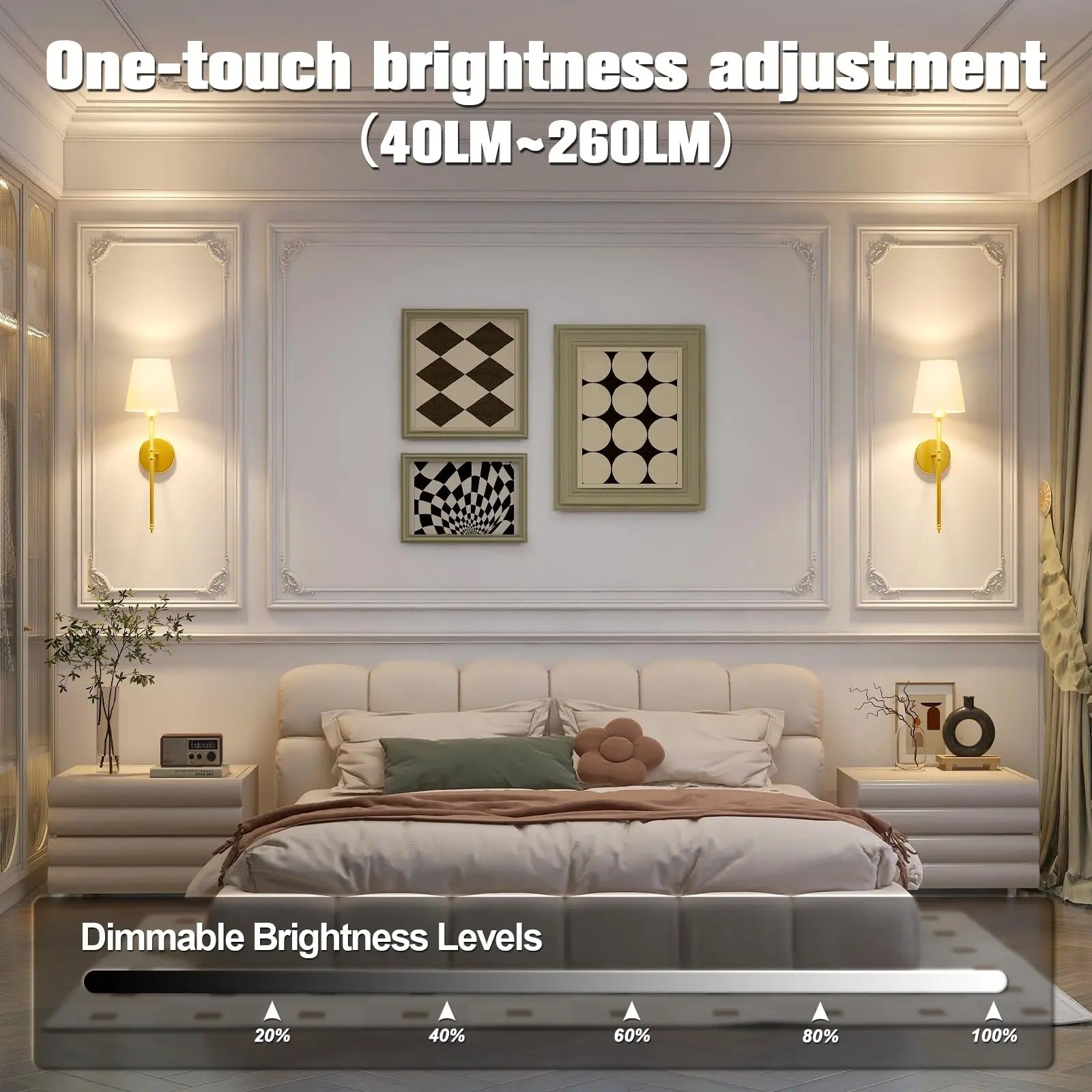 NovaGlow Dimmable LED Wall Sconces, Cordless 2-Pack