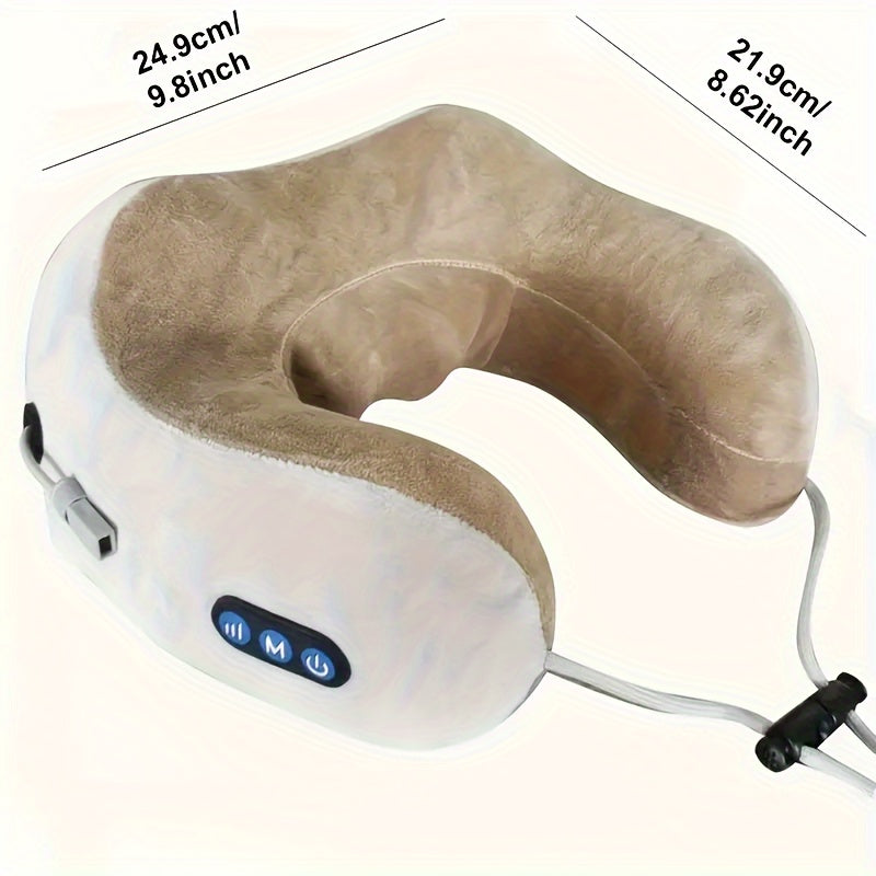 NovaRest U-vormig nekkussen van traagschuim met vibratiemassage, oplaadbaar via USB