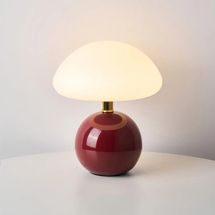 Lyvara crème-kleurige keramische paddenstoel-tafellamp in Bauhaus-stijl