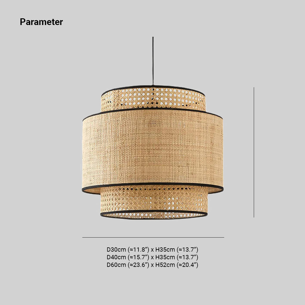 Lampada a sospensione tri-strato cilindrica in rattan/metallo Wabi Sabi Ritta, legno | Fioriscas