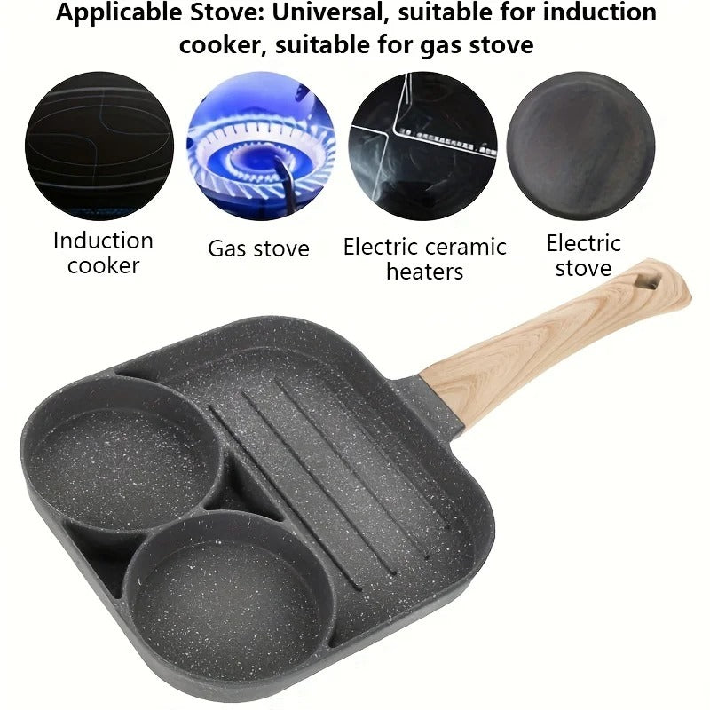 Three-Section Nonstick Aluminum Frying Pan for Breakfast Cooking