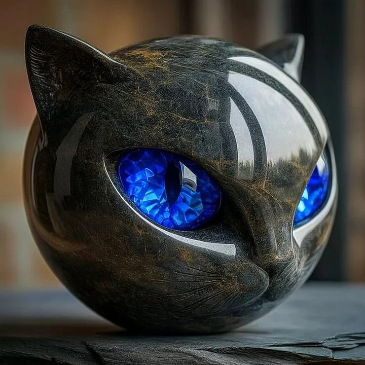 NoirCat Sculpture – Black Cat Head with Hypnotic Eyes