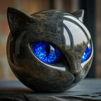 NoirCat Sculpture – Black Cat Head with Hypnotic Eyes