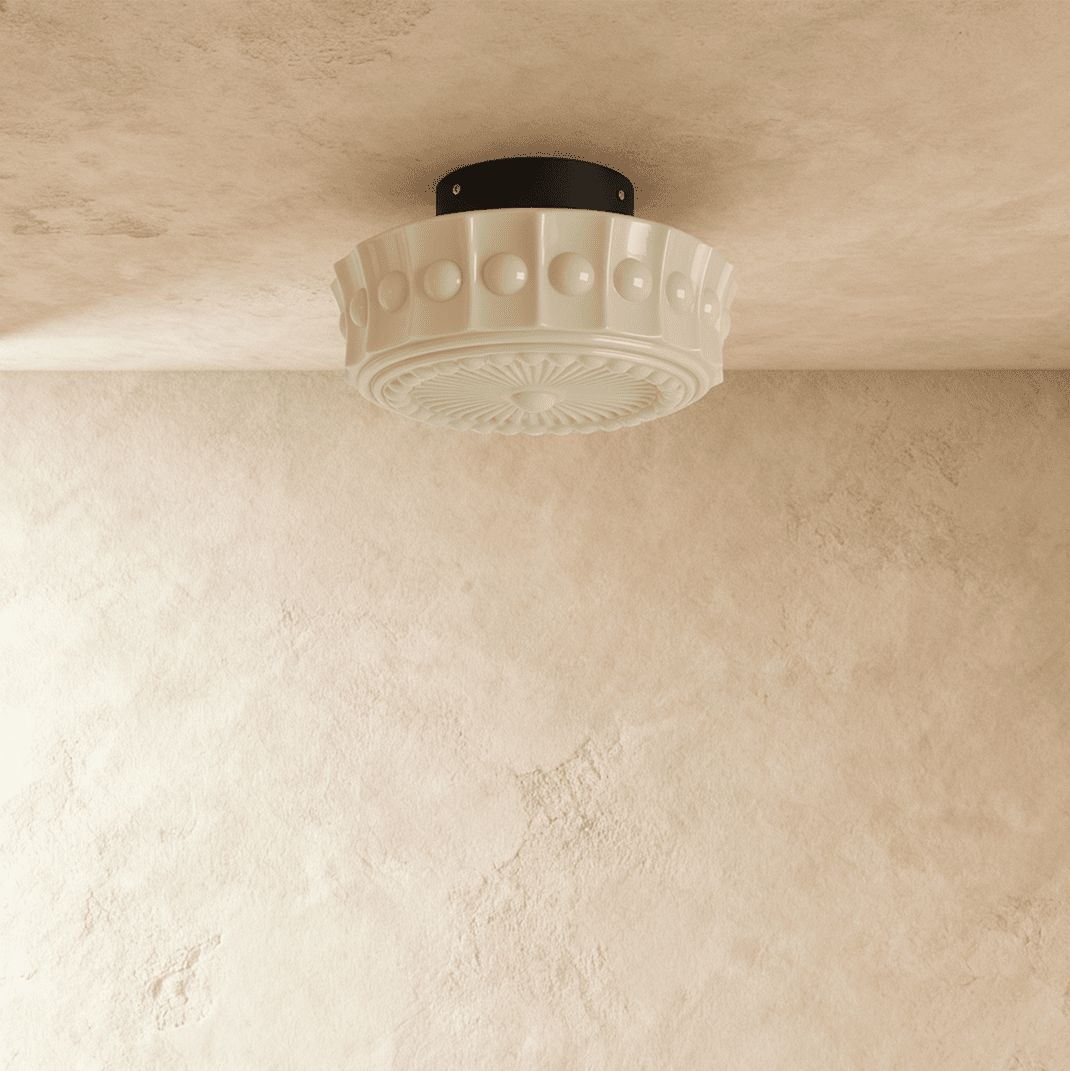 Luz de Teto Aurora Vintage com Vidro Estilo Raio de Sol e Acabamento com Contorno de Contas