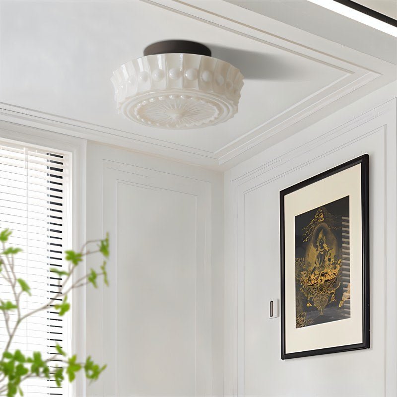 Luz de Teto Aurora Vintage com Vidro Estilo Raio de Sol e Acabamento com Contorno de Contas