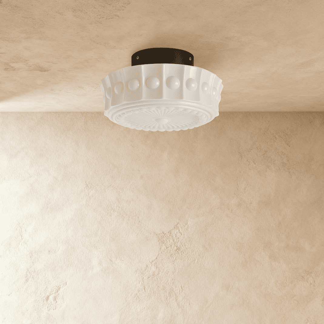 Luz de Teto Aurora Vintage com Vidro Estilo Raio de Sol e Acabamento com Contorno de Contas