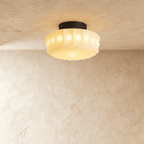 Luz de Teto Aurora Vintage com Vidro Estilo Raio de Sol e Acabamento com Contorno de Contas