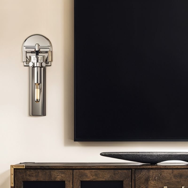 OrionGlass Cylindrical Wall Sconce With Wrought Iron Finish