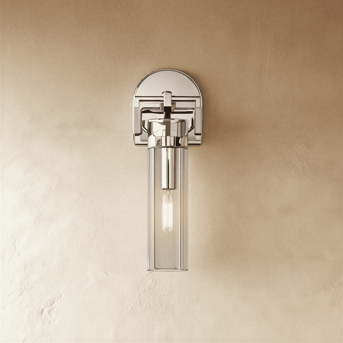 OrionGlass Cylindrical Wall Sconce With Wrought Iron Finish