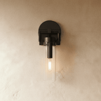 OrionGlass Cylindrical Wall Sconce With Wrought Iron Finish