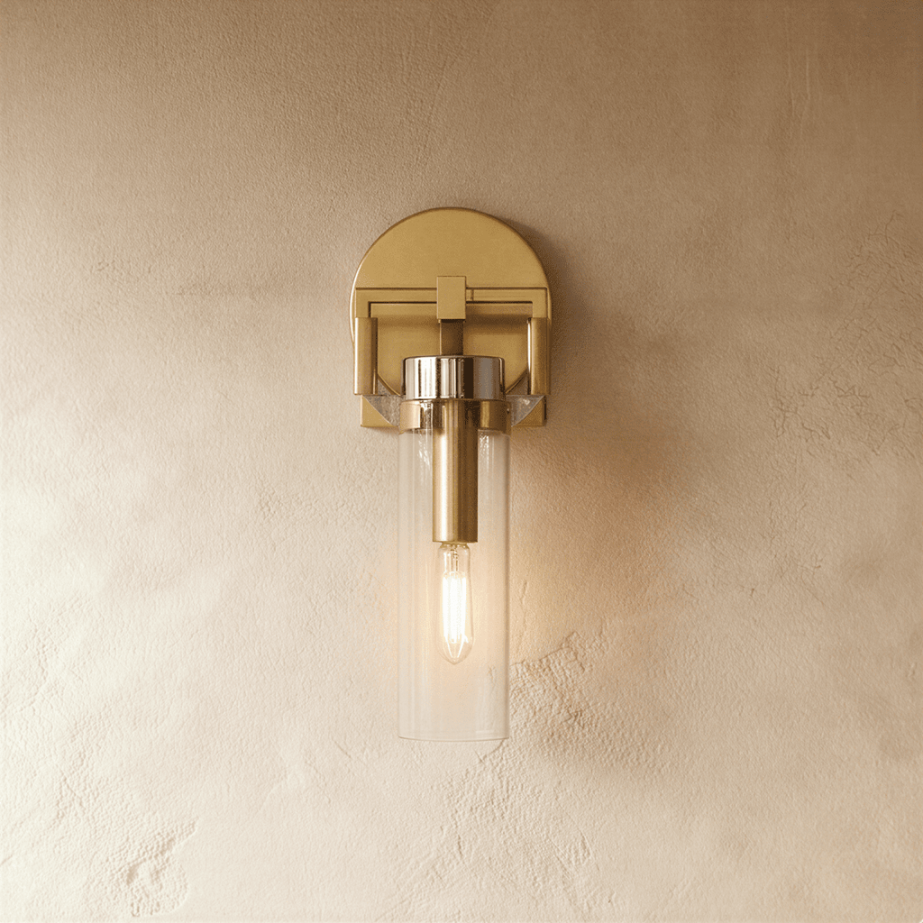 OrionGlass Cylindrical Wall Sconce With Wrought Iron Finish