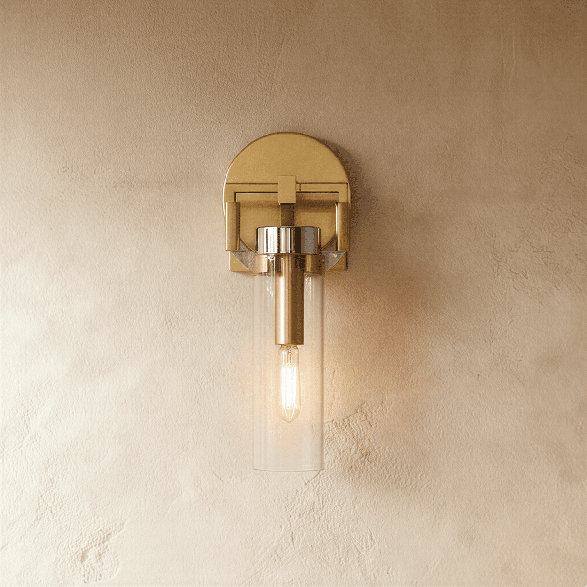 OrionGlass Cylindrical Wall Sconce With Wrought Iron Finish