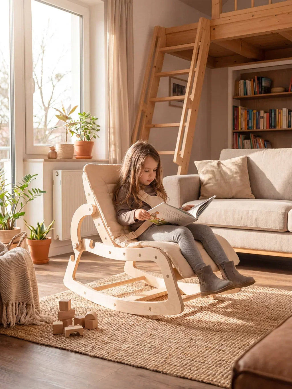 Skandinavisk babyvippestol og småbarnsstol i tre | Fioriscas