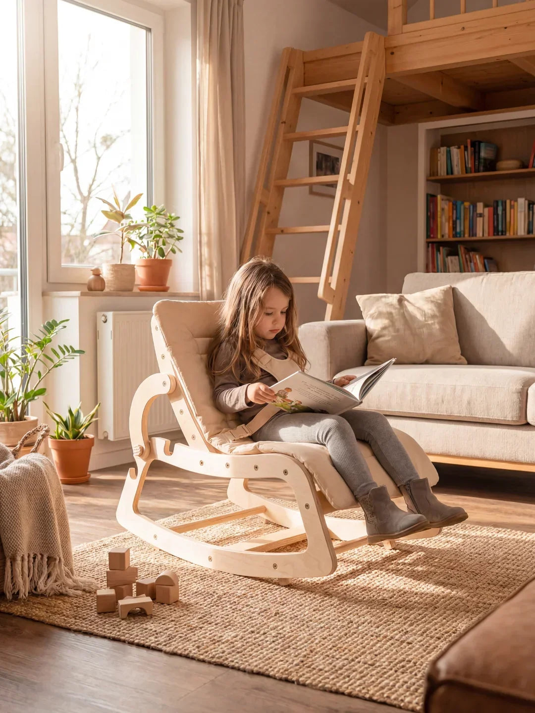 Skandinavisk babyvippestol og småbarnsstol i tre | Fioriscas