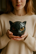 NoirCat Sculpture – Black Cat Head with Hypnotic Eyes