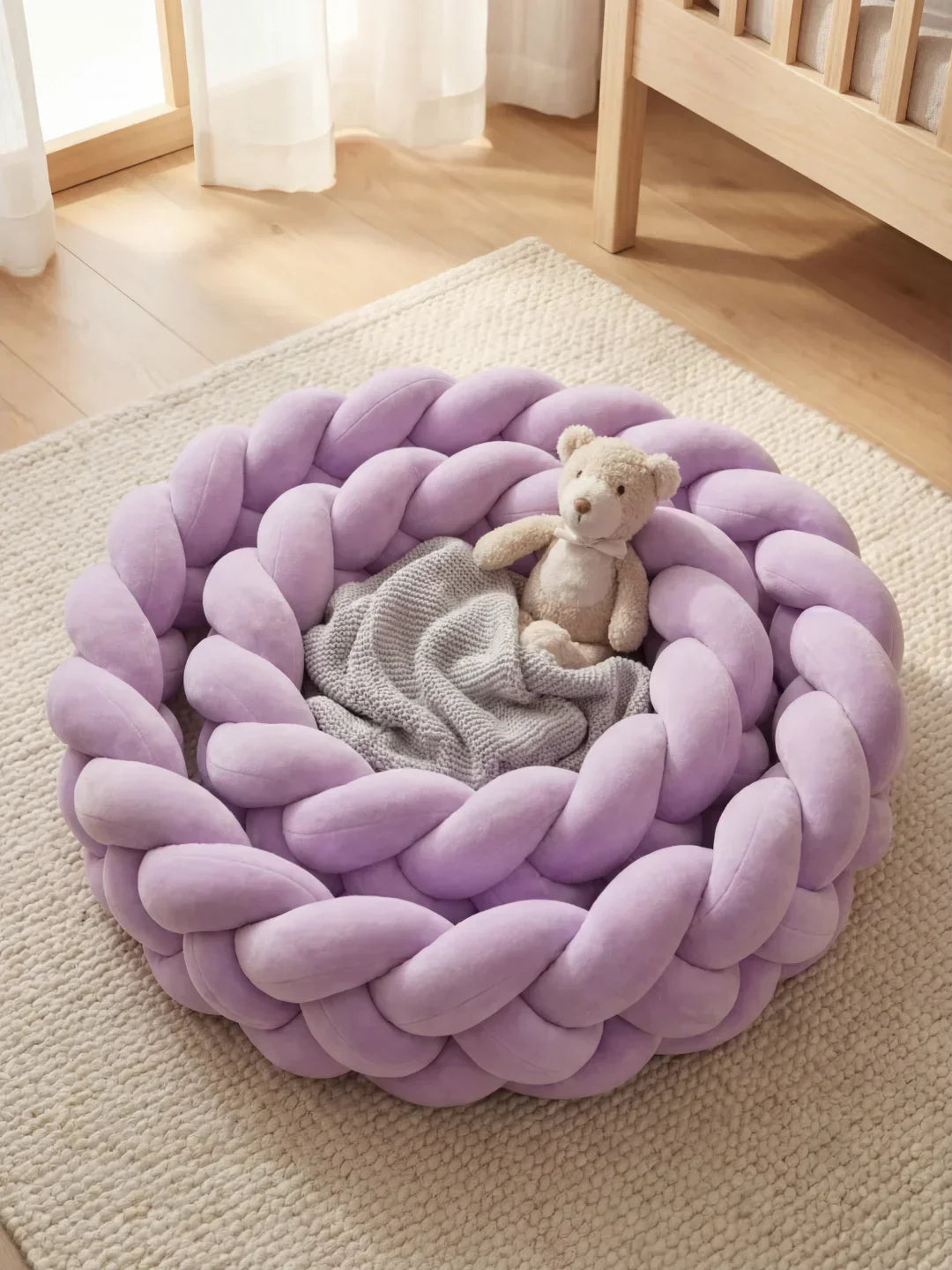Woven Cotton Crib Liner, 4-Strand Braided Rail Guard for Nursery