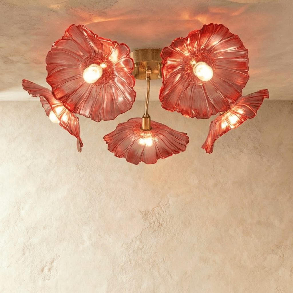 Lámpara de techo con flor de vidrio Blossom con iluminación suave y difusa
