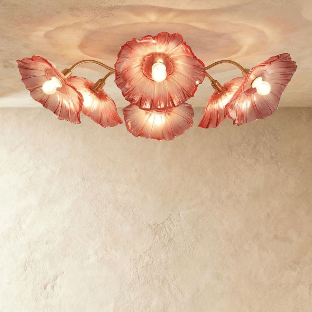 Lámpara de techo con flor de vidrio Blossom con iluminación suave y difusa