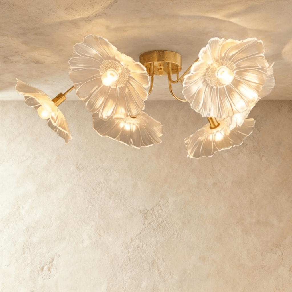 Lámpara de techo con flor de vidrio Blossom con iluminación suave y difusa