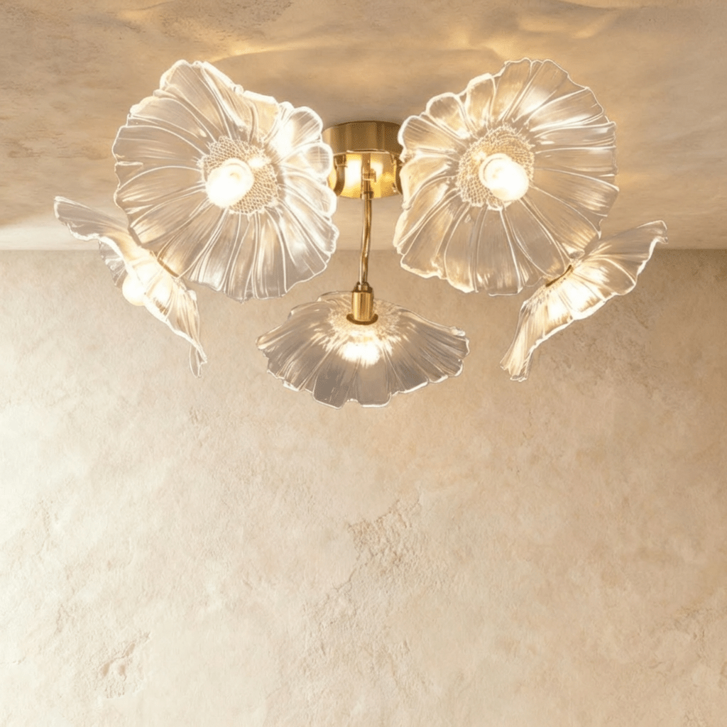 Lámpara de techo con flor de vidrio Blossom con iluminación suave y difusa