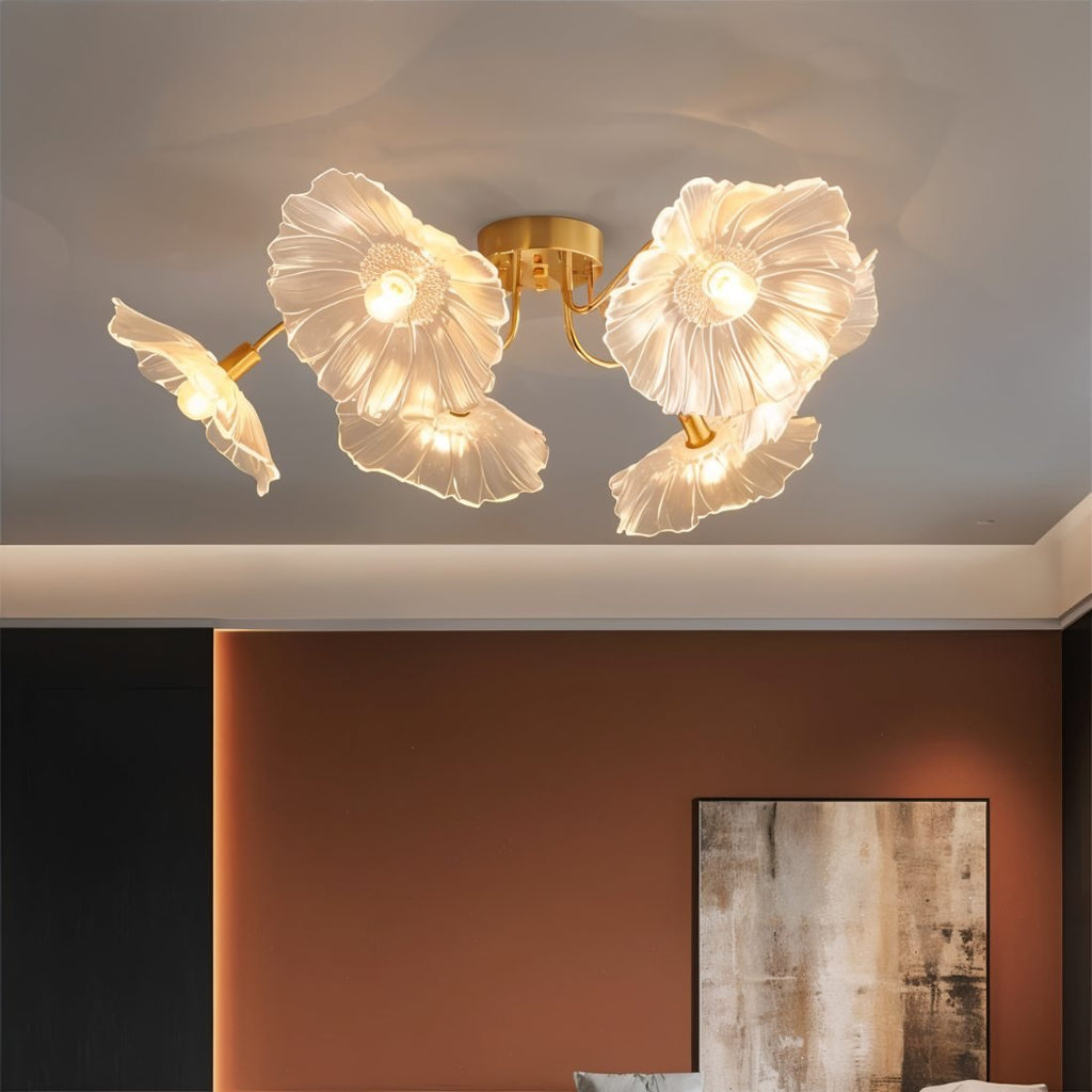 Lámpara de techo con flor de vidrio Blossom con iluminación suave y difusa