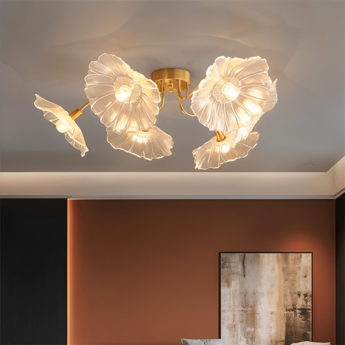 Lámpara de techo con flor de vidrio Blossom con iluminación suave y difusa