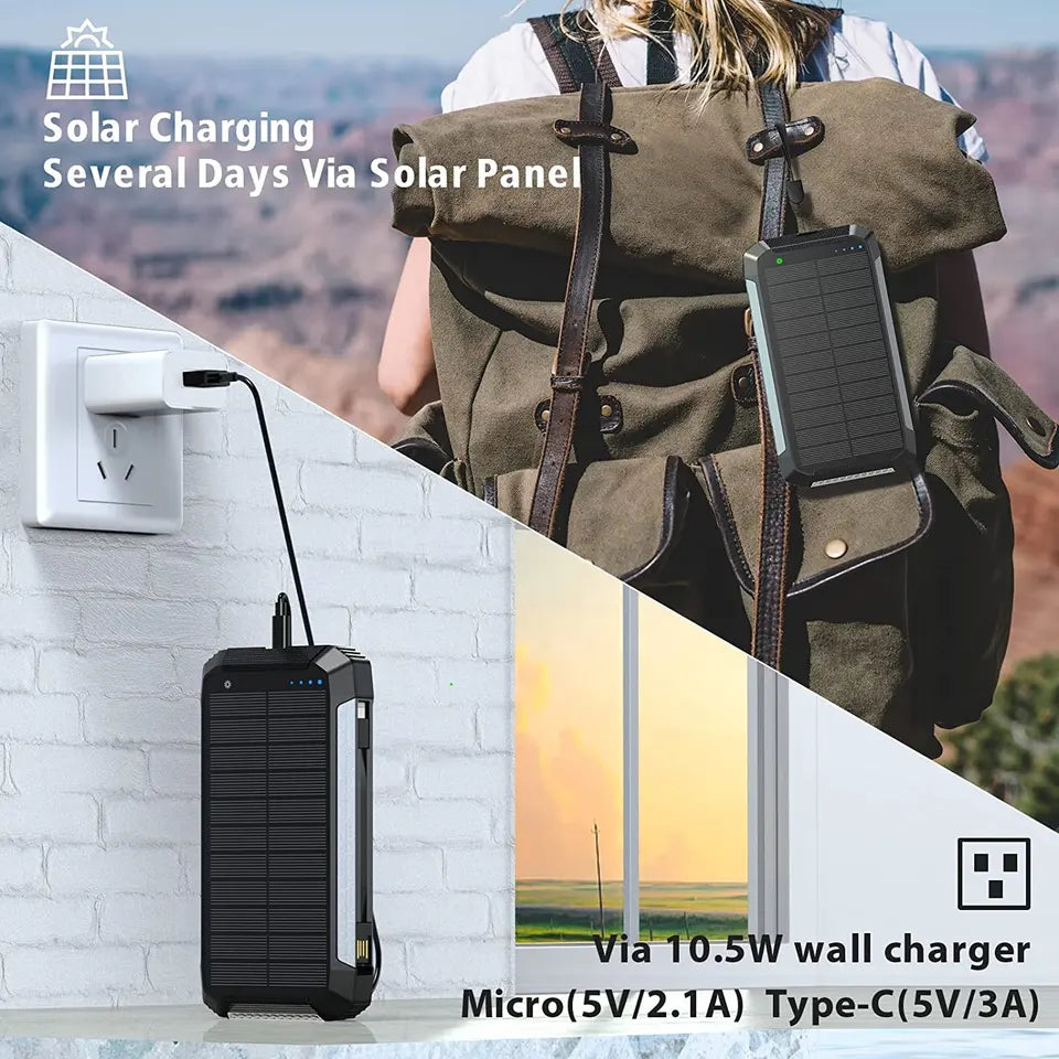 Batterie externe solaire 30 000mAh EclipseVolt, étanche avec recharge sans fil Qi