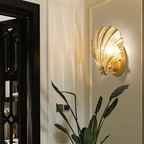 LumaSeas Copper Seashell Wall Light With Fluted Glass Shade
