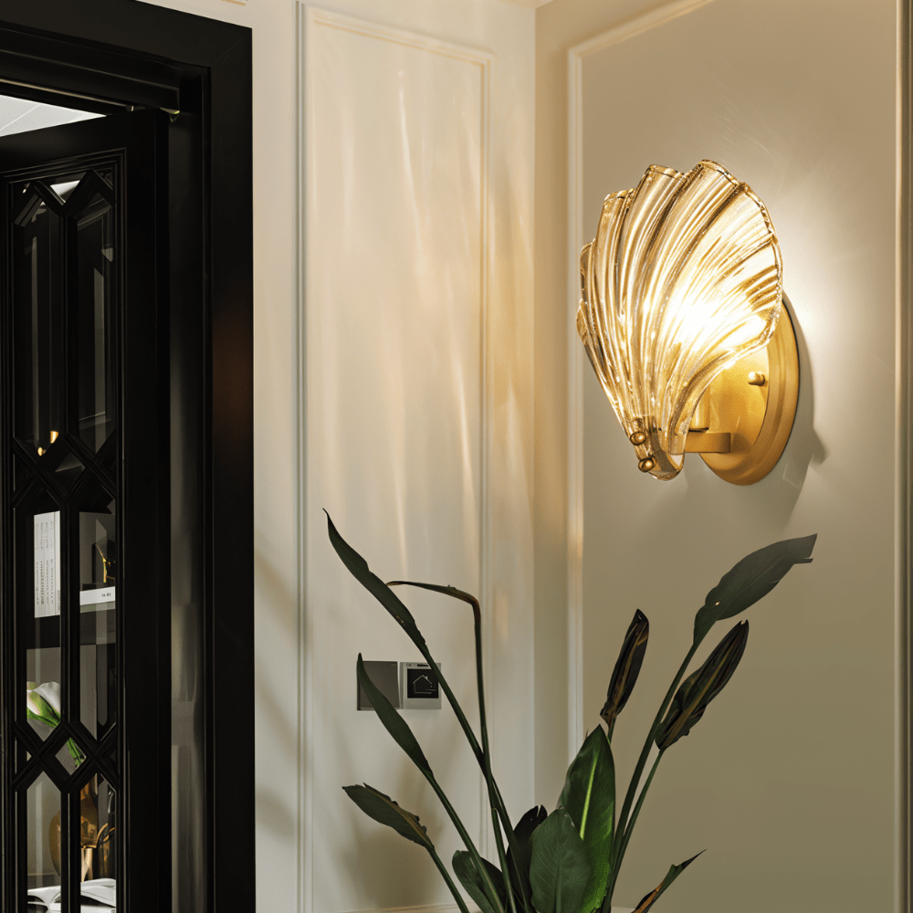 LumaSeas Copper Seashell Wall Light With Fluted Glass Shade