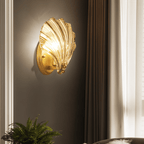 LumaSeas Copper Seashell Wall Light With Fluted Glass Shade