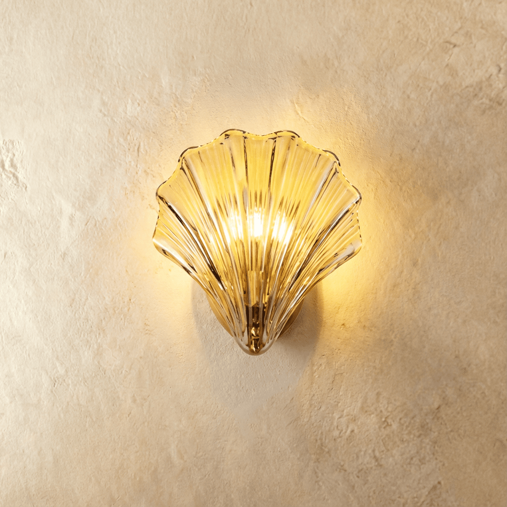 LumaSeas Copper Seashell Wall Light With Fluted Glass Shade