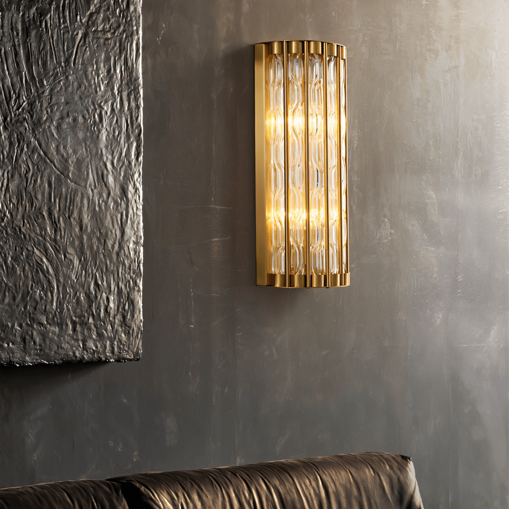 Copper Cascade Wall Sconce With Glass Cylinder Shade And Ambient Glow