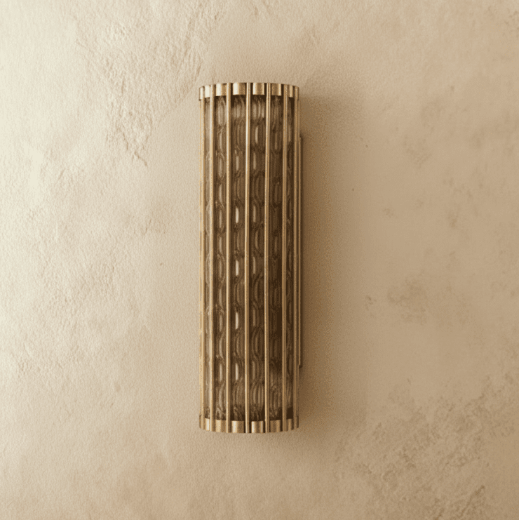 Copper Cascade Wall Sconce With Glass Cylinder Shade And Ambient Glow