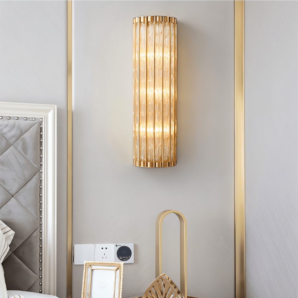 Copper Cascade Wall Sconce With Glass Cylinder Shade And Ambient Glow