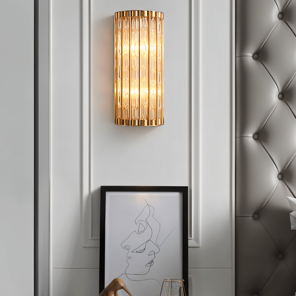 Copper Cascade Wall Sconce With Glass Cylinder Shade And Ambient Glow
