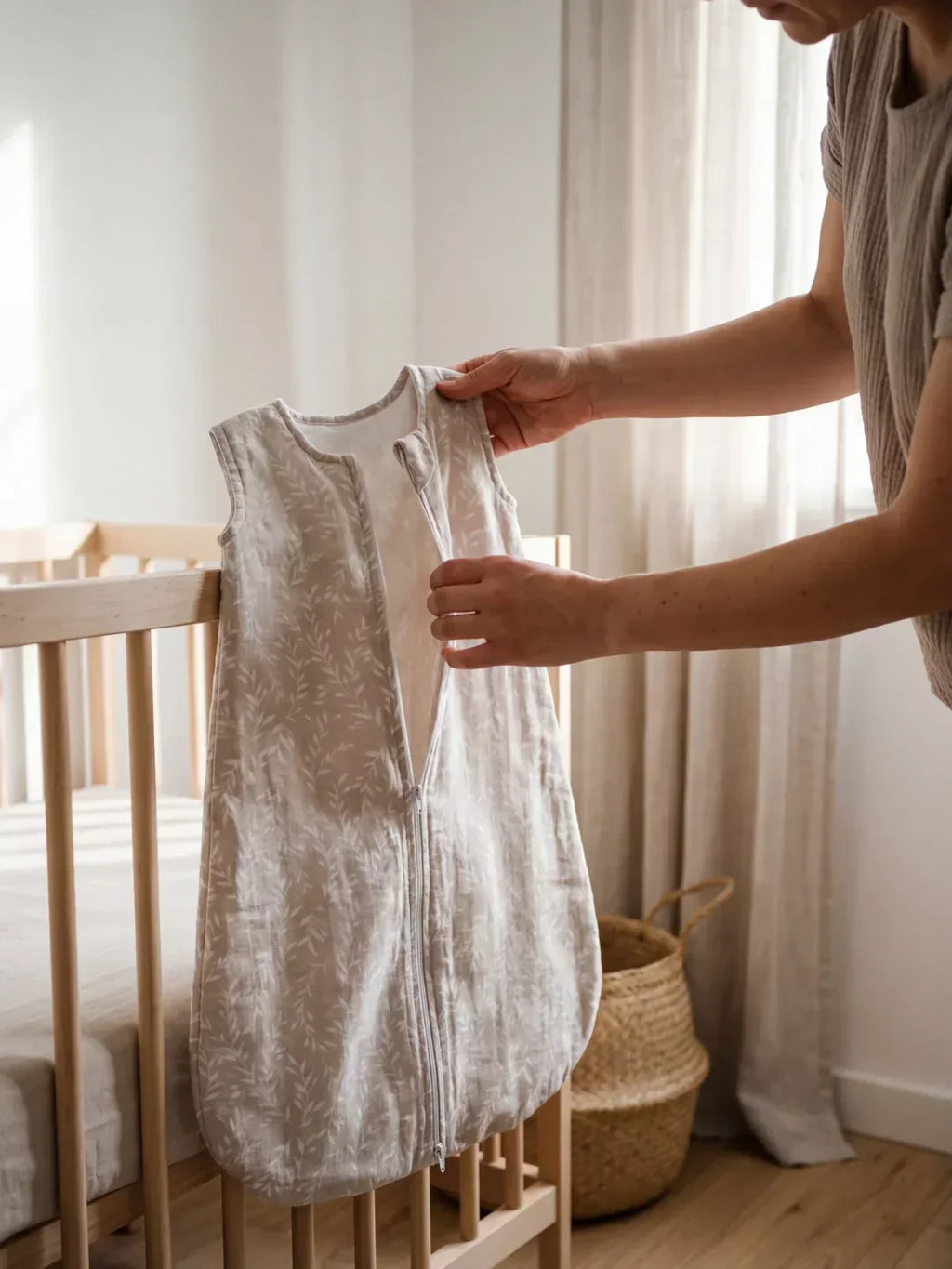 Sacco nanna senza maniche per neonati, misto bambù e cotone per le notti calde