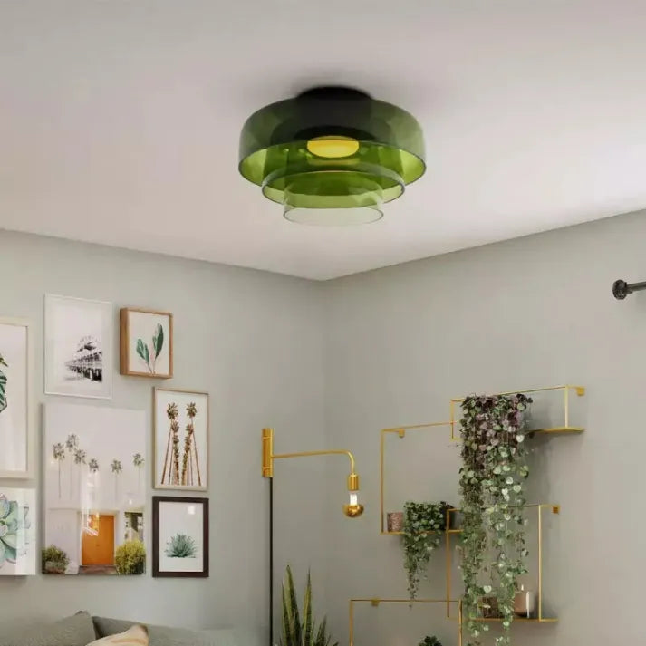 Håndlavet loftslampe i glas, Lumenweave nordisk design med flere niveauer