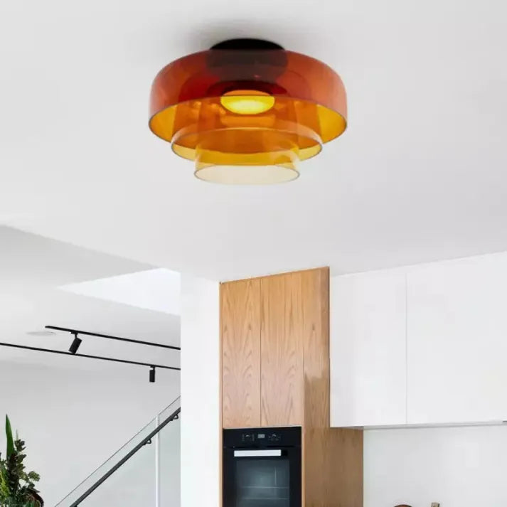 Håndlavet loftslampe i glas, Lumenweave nordisk design med flere niveauer