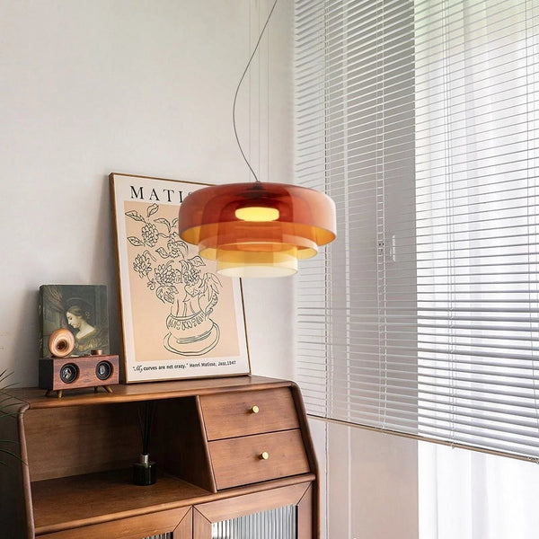 FjordLumen glazen hanglamp, warme ledgloed, ontwerp met meerdere niveaus