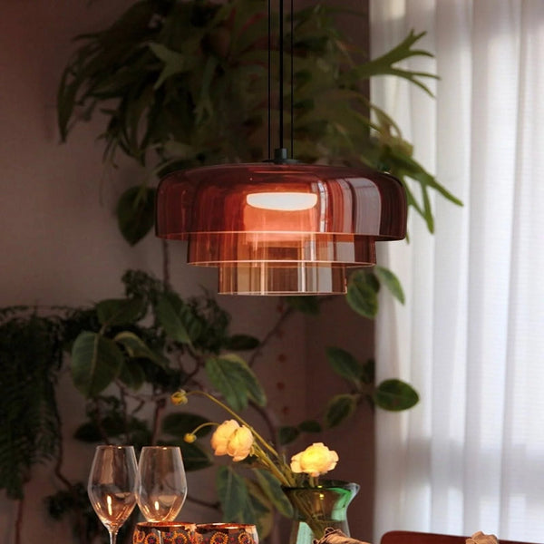 FjordLumen glazen hanglamp, warme ledgloed, ontwerp met meerdere niveaus