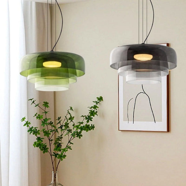 FjordLumen glazen hanglamp, warme ledgloed, ontwerp met meerdere niveaus